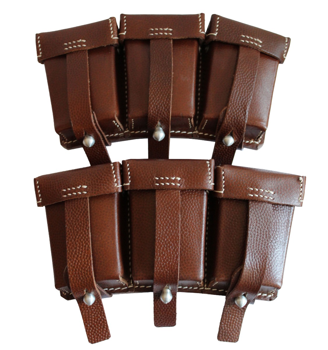 GERMAN WW2 98K BROWN LEATHER TRIPLE AMMUNITION POUCH SET OF 2 (PATRONENTPASCHEN 98K)