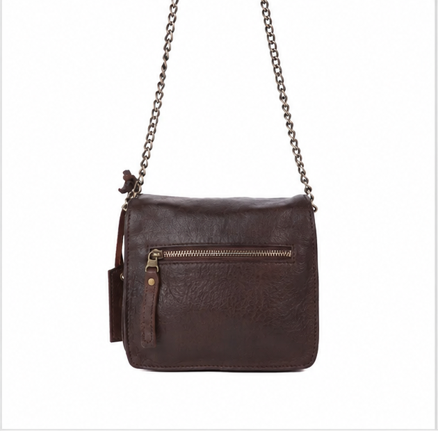 Vintage Brown Leather Chain Crossbody Bag