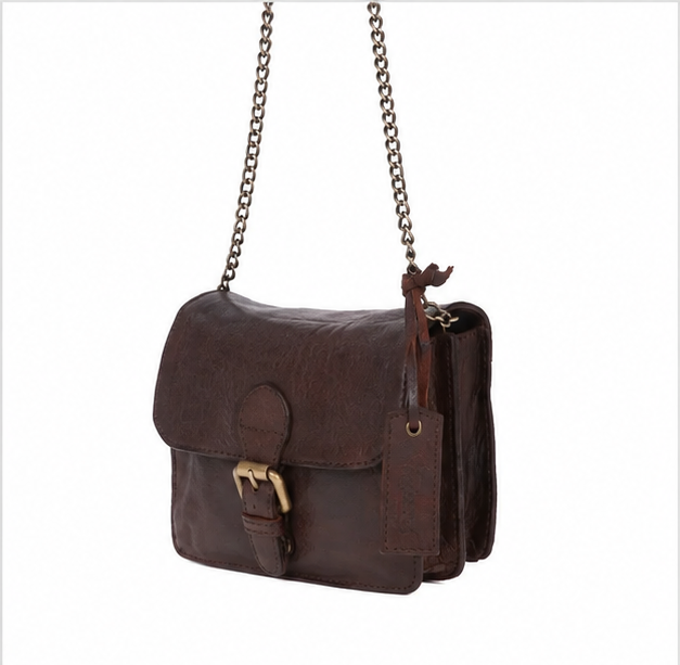 Vintage Brown Leather Chain Crossbody Bag