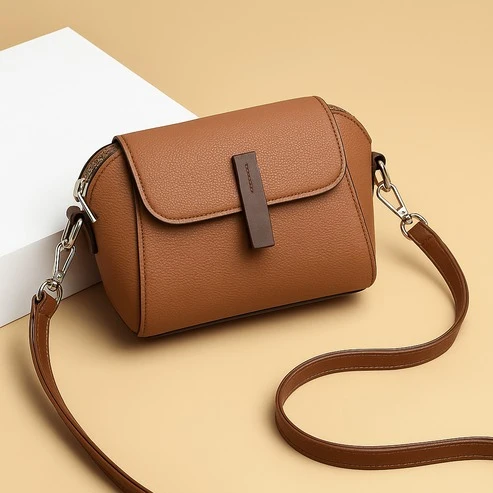 Elegant Brown Flap Crossbody Bag