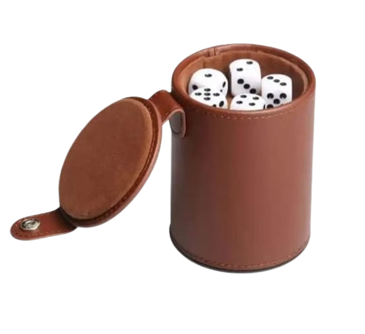 Wholesale Real leather Dice Cup Set with Storage Compartment Felt Lined Shaker Includes 5 Dot Dices